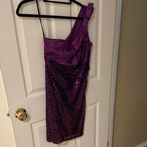 Chic One-Shoulder Purple Sequin Dress